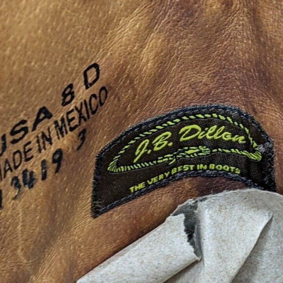 JB Dillon Embroidered Western Boots, Distressed Goat Leather Boots, Size 8D - Picture 11 of 12